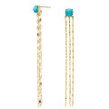 wholesale S925 silver plated with 14K gold, Japanese-style natural turquoise tassel earrings with detachable studs for women-0-4
