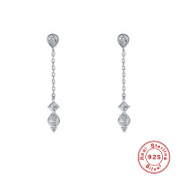 wholesale S925 Sterling Silver Tassel Chain INS Diamond Inlaid Earrings for Daily Office Wear-Platinum-Style 2 925 Silver
