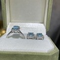 wholesale S925 silver plated with 18k gold, new emerald cut blue moissanite 1-carat daily versatile commuting set-0-3