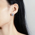 S925 Silver Sunflower Stud Earrings with Cushion Square Pyramid Wedding Moissanite-0-3