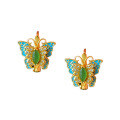 wholesale 925 Silver Inlaid with Hetian Jade Certificate New Chinese-style Earrings Palace-style Enamel Butterfly Ear Clips-0-4