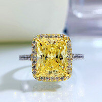 wholesale S925 silver new square 8*10 micro-paved diamond ring with pink diamond and yellow diamond fashion gemstone ring-R174 Yellow>No. 5