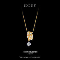 S925 Sterling Silver 22K Gold Plated Moissanite 0.5ct Snake Chain Necklace with Full Pavé Pendant-S925 sterling silver, 22K gold, and 50-point moissanite.
