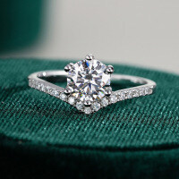 S925 Silver Moissanite Ring, 1ct Six-Prong V-Shaped Fashion Jewelry for Drop Shipping-1 carat (simulated diamond)  Hong Kong number 16