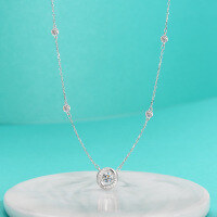 wholesale S925 Sterling Silver Moissanite Diamond Necklace, Light Luxury Minimalist Niche Circular Collarbone Chain with Beating Heart Moving Pendant-50-point (zircon) necklace 925 silver