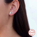 wholesale S925 Sterling Silver Round Star Stud Earrings Set of 3, Inlaid with Diamonds,Ins。-0-2