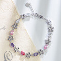 wholesale 925 Sterling Silver CT-010 Original Design Pink Crystal Five-Flower Bracelet with Colorful Zirconia, Versatile and High-End Wholesale Bracelet-0-0
