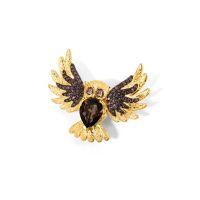 wholesale 925 Silver Designer Gemstone Brooch Pendant Owl Design High-End Natural Garnet Necklace Pendant-Natural Smoky Quartz Brooch Pendant (Including Silver Chain)