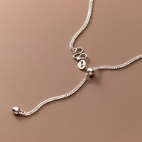 wholesale 999 Silver Adjustable Pull Choker Small Heart Pendant Beaded Chopin Chain Necklace D9898-S999 Pure Silver Necklace 45CM Pure Silver