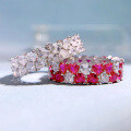 wholesale S925 Silver New Style Heart-shaped Row Ring 3*3 Ruby Ring for Women,Ins Style-0-2