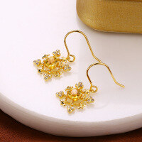 wholesale New 925 Sterling Silver Earrings for Women, Korean Retro High-End Hook Earrings, Hypoallergenic Jewelry Wholesale-Natural Citrine Snowflake Earrings>925 Silver
