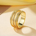 Zircon Geometric Design Three-Row Ring for Women, Light Luxury, Versatile Commuting Style-0-13