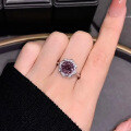 wholesale S925 Sterling Silver Imported High Carbon Diamond 8*8mm Millennium Rose Cut Purple Diamond Women's Ring-0-2