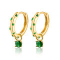 wholesale S925 Sterling Silver Micro-Inlaid Emerald Zircon Ear Hoops with Geometric Korean Style for Fashionable Commuting and INS Look-0-0