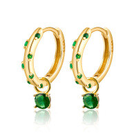 wholesale S925 Sterling Silver Micro-Inlaid Emerald Zircon Ear Hoops with Geometric Korean Style for Fashionable Commuting and INS Look-Green Diamond 925 Silver