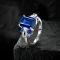 wholesale S925 Silver 4ct Lab-Created Blue Sapphire 8*10mm Rectangle Ring with High Carbon Diamond, European and American Explosive Style Light Luxury Ring-0-5