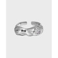 wholesale S925 Sterling Silver Korean Style Ins Trend Asymmetrical Textured Surface Design with Micro-Set Zirconia Open Adjustable Ring for Women-0-0