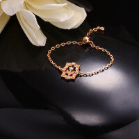wholesale 14k Gold Plated Sterling Silver Adjustable Micro-Paved Zircon Floral Chain Ring Set-Rose gold flower ring Adjustable opening