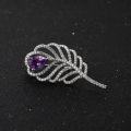 wholesale S925 silver designer natural amethyst feather brooch for elegant evening gown pairing with high-end aesthetic design-0-1