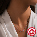 wholesale S925 Sterling Silver Heart-shaped MaMa Pendant Choker Necklace with Crystal Accents-0-1