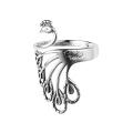 wholesale S925 Sterling Silver Peacock Wide Retro Vintage Ethnic Hollow-Out Small Phoenix Openable Ring R00321-0-4