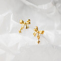 wholesale S925 Sterling Silver Fresh Sweet Ins Style Small and Unique Design Bow Four-Point Star Ear Stud M06428-0-2