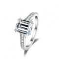 S925 Silver 4ct Emerald-Cut Moissanite Ring, Women's Luxury Rectangular Prong Setting-0-0