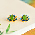 wholesale 925 Silver Cold Enamel Cloisonné with Inlaid Waterdrop Green Jade Earrings, Palace Retro Style Hanfu Qipao Ear Accessories-0-3