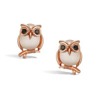 wholesale S925 Sterling Silver Minimalist Korean Japanese Style Hypoallergenic Owl Stud Earrings for Women, Versatile Small Chanel-inspired Wholesale-Rose gold>925 silver