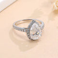 wholesale S925 sterling silver plated with 18K gold, 2-carat cross-border moissanite ring, women's halo-set pear-shaped fashion engagement ring-0-1