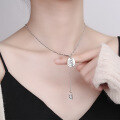 wholesale S925 Sterling Silver Korean-style Star Pendant with Floral Pattern Lock Charm and Tassel Necklace for Women-0-3