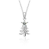 Sterling Silver Christmas Tree Necklace with Moissanite Star Pendant-Christmas tree necklace (white gold)  1-carat moissanite (6mm five-pointed star)
