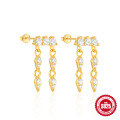 wholesale S925 Sterling Silver Love Moon Diamond Earrings with Pearl Chain Tassel-0-4