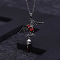 wholesale S925 Sterling Silver Dark Series Designer Necklace Pendant with Bat Design Inlaid with Natural Garnet-0-3