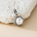 wholesale S925 Sterling Silver Artistic Retro-Style Exquisite Diamond-Inlaid Pearl Flower Pendant Y02134-0-0