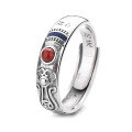 wholesale S925 Sterling Silver Retro Chinese Palace Style Enamel Dripping Resin Agate-Accented Heart Sutra Thumb Ring-0-5
