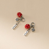 wholesale S925 Sterling Silver Vintage Berry Worry-Free Pendant Minimalist Versatile Enamel Strawberry Flower Pendant Y01325-S925 Silver Single Pendant 925 Silver