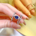 wholesale S925 Sterling Silver New Style 1 Carat Pear-shaped Tanzanite 5*7 Teardrop Ring, Fashionable and Elegant-0-2