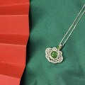 wholesale [925 Sterling Silver] With certificate, Hetian jade pendant, retro Chinese-style silver-inlaid jade costume Hanfu accessory, Ruyi longevity lock necklace-0-2