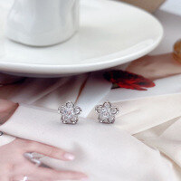 wholesale S925 Sterling Silver Peach Blossom Stud Earrings with Zircon Stamen, Minimalist and Elegant Design, Versatile and Fresh Style-Peach Blossom Earrings 925 Silver