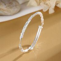 wholesale 999 sterling silver flourishing flower silver bracelet for women, solid silver adjustable mother's style silver bangle as Mother's Day gift-16g push-pull model 999 silver