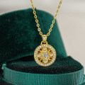 S925 Silver 18k Gold-Plated Sunflower Moissanite Eight-Treasure Compass Pendant Necklace-0-0