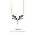 wholesale 925 Sterling Silver Small Wing Necklace with Inlaid Crystals, Women'sIns-0-0