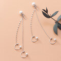 wholesale S925 silver two-way wear tassel ear clip for women, fashion synthetic pearl long earring G6263-0-3