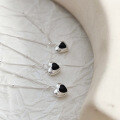 wholesale 925 Sterling Silver Heart Black Agate Necklace Cute Sweet Girly Pendant Collarbone Chain Delicate Luxury Niche Jewelry-0-0