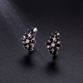 wholesale S925 Sterling Silver with Natural Black Garnet Early Spring New Gemstone Earrings, British Clasp, Elegant Silver Ear Accessories-0-2