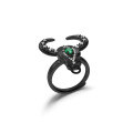 wholesale 925 Silver Adjustable Designer Dark Gothic Ring with Shanhaijing Bull Head Design and Green Agate Inlay-0-5