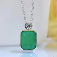 wholesale S925 silver new luxury bezel-set 10*12 simulated emerald pendant pure silver necklace for women-N079 Emerald>925 Silver
