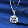 S925 Silver D Color Moissanite Three-Prong Single Stone Pendant Necklace-0-1
