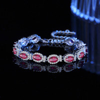Sterling Silver Adjustable Tennis Bracelet with Oval Moissanite.-Red zircon bracelet